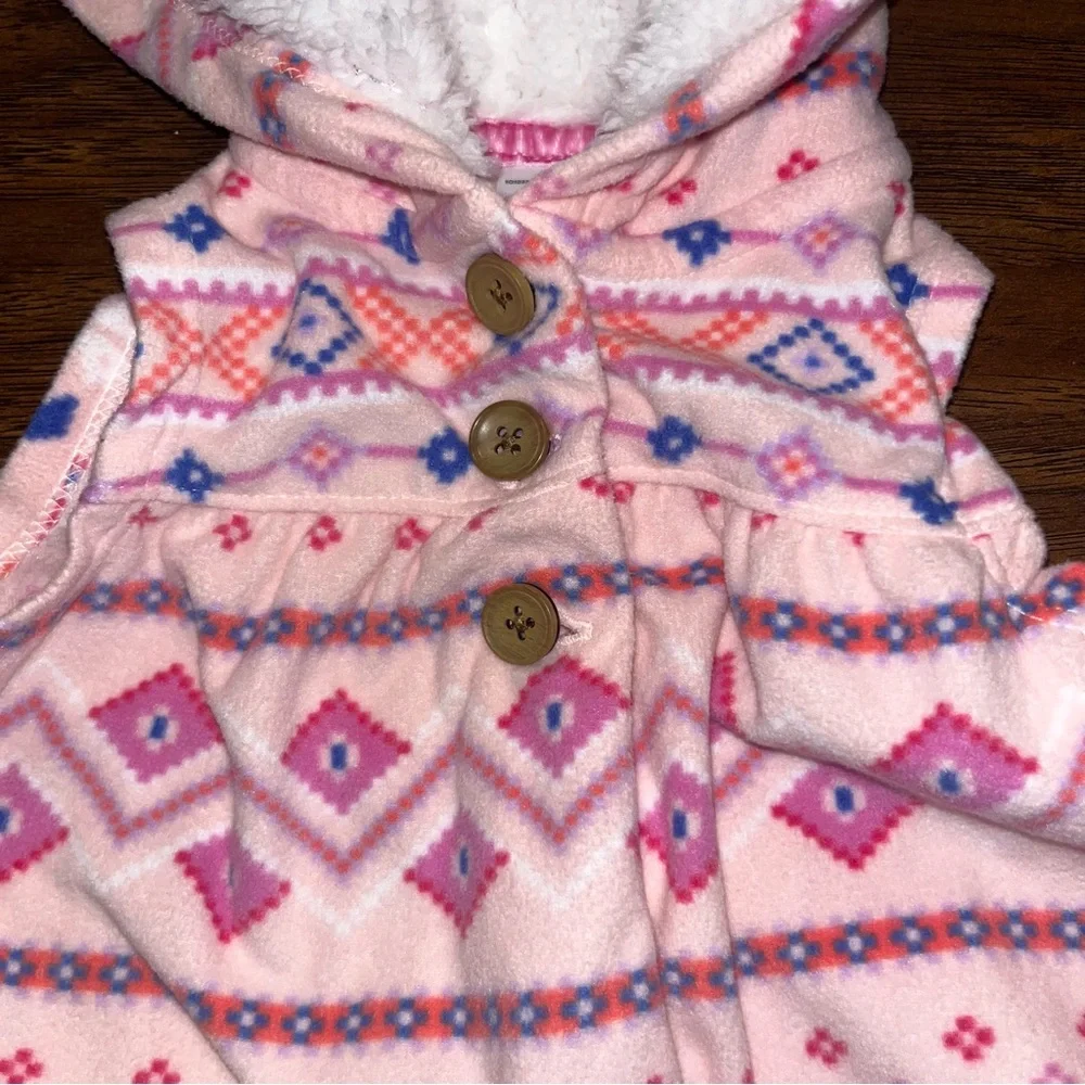 Carter's Pink and White Hooded Vest with Geometric Floral Design